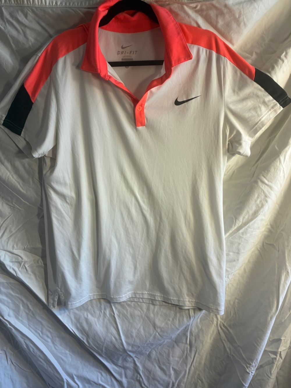 Nike White Polo with Coral and Black Accents